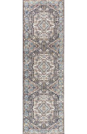 Jonathan Y Designs Kesan Vintage Medallion Area Rug in Charcoal Gray/ivory at Nordstrom, Size 2Ft 0In X 8Ft 0In