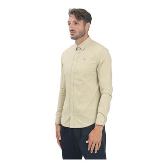 Tommy Jeans Beige Overhemd met Lange Mouwen Slim Fit - Heren - Casual Overhemden - Beige - M - Katoen - Overhemden