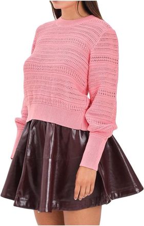 Akep Truien & Vesten, Dames, Roze, S, Wol, Maglione girocollo traforato