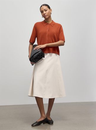 Contemporaine Womens Linen-blend Polo Shirt-collar cardigan