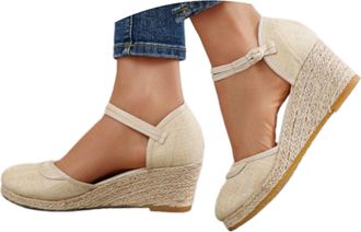 Generic Womens Espadrilles Wedge Sandals Summer Casual Closed Toe Sandal Comfortable Breathable Platform Low Heels Cute Shoes Flatform Heeled Shoes Ankle Stra