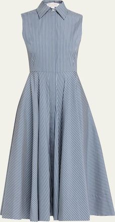 Michael Kors Sleeveless Striped Circle-Cut Midi Shirtdress