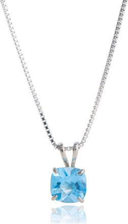 MAX + STONE 14k White Gold 8mm Cushion Cut Gemstone Pendant Necklaces with 18 inch Box Chain