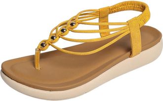 Generic Womens Summer Elastic Band Casual Flip Flop Clip Toe Flats Comfort Soft Sole Lightweight Slip On Beach Shoes Sandals (Yellow,5.5)