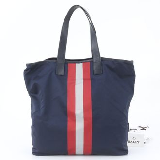 Bally Navy Leather Nylon Shoulder Bag Tote Bag (Pre-Owned)