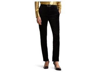 Lauren Ralph Lauren Petite Stretch Velvet Cropped Pants Womens Casual Pants Black Velvet : 2P 26, Cotton/Elastane