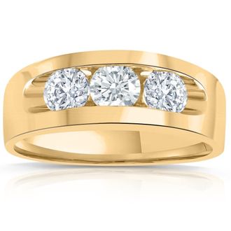 Pompeii3 2Ct Diamond Mens Three Stone Ring 10k Yellow Gold