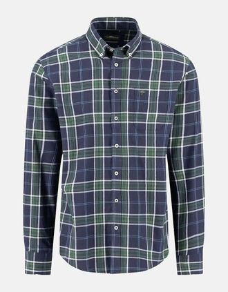 Fynch-Hatton Mens Twill Check Button Down Shirt Navy - Size: 42/Regular