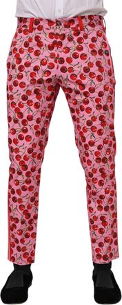 Dolce & Gabbana Mens Cherry Print Slim Pants - Pink Cotton - Size EU 48 (Mens)