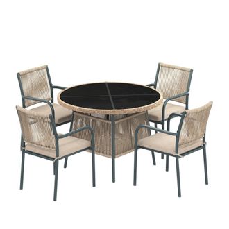 Urban Meuble Conjunto jard&iacute;n 5 piezas: mesa redonda de cristal y 4 sillones