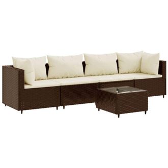 vidaXL Set Muebles De Jard&iacute;n 5 Piezas Y Cojines Rat&aacute;n Sint&eacute;tico Marr&oacute;n Vidaxl