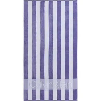 Calvin Klein Beach Stripe Logo Towel in Twlight Purple/white at Nordstrom Rack
