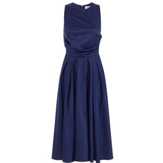 Elisabetta Franchi Blauwe Midi Jurk - Dames - Casual kleedjes - Blauw - XL - Polyester - Kleedjes