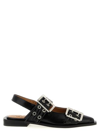 Ganni Womens Black Feminine Buckle Slingback