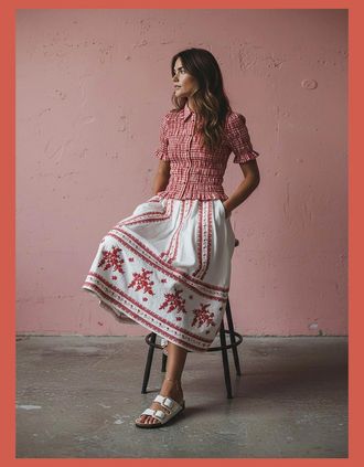 Nooki Design Womens Astrid Gingham Blouse - Red - Red Mix - Size: 10/8