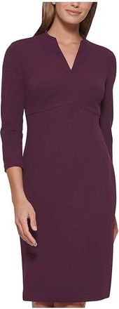 Calvin Klein 3/4 Sleeve V-Neck Sheath Womens Dress Aubergine : 10, Polyester/Spandex