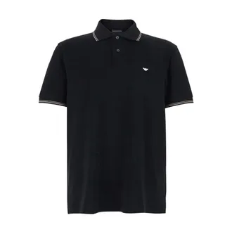 Emporio Armani Polo Shirts, male, Black, Size: 2XL Manica Corta Logo A Petto Righe SUL Collo