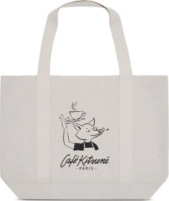 Maison Kitsun&eacute; Borsa tote Barista con stampa Fox - Bianco