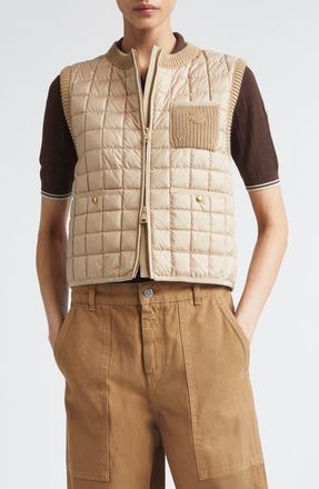 Moncler Knit & Quilted Down Vest in Beige at Nordstrom, Size Xx-Large