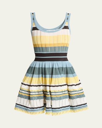 Alaia Sleeveless Striped Crinoline Knit Mini Dress