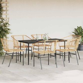 Berkfield Home Beautiful 7 Piece Garden Dining Set Brown Poly Rattan Glass