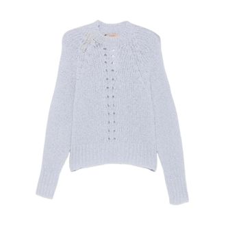 Twinset Trui met ronde hals en opengewerkte details - Dames - Truien - Blauw - Maat: S Wol