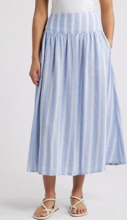 Caslon Linen Blend Skirt in Blue- White Tay Stripe at Nordstrom Rack, Size X-Small
