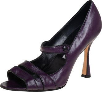 Manolo Blahnik Purple Leather Mary Jane Pumps