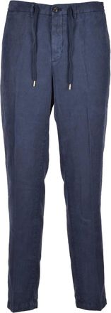 BRIGLIA 1949 Blue Drawstring Stretch Linen-Blend Pants