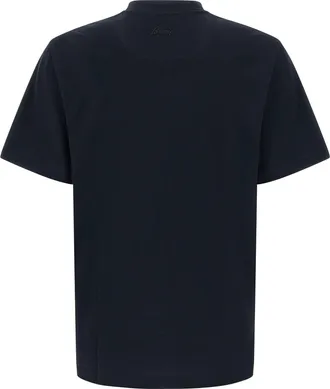 Brioni Tone-on-Tone Logo Embroidered T-Shirt - Navy