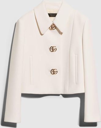 Gucci Cr&ecirc;pe Wool Jacket With Double G Button, White