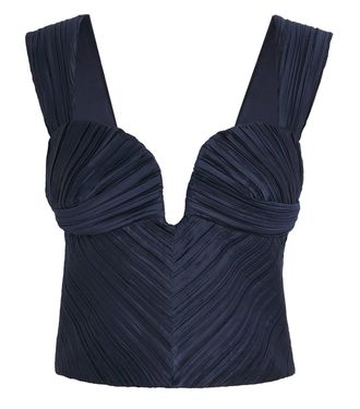 Cult Gaia Navy Blue Pleated Sweetheart-Neck Top Size XS