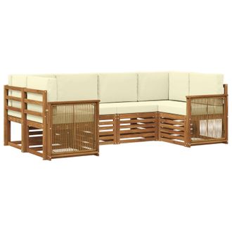 vidaXL Conjunto De Sof&aacute; Seccional Con Coj&iacute;n 5 Pcs Natural Y Crema Vidaxl