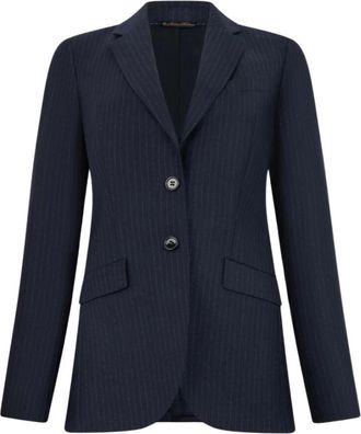 Brooks Brothers Gestreept colbert van scheerwol - Dames - Blazers - Blauw - L - Wol - Jassen