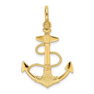 Diamond2Deal 14k Yellow Gold 3-D Textured Anchor with Rope and Shackle Bail Charm Pendant