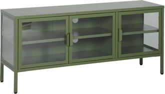 Sweeek Industrial metal and tempered glass TV stand with 3 doors 120cm, Arkansas, Green, 120x35x55 cm