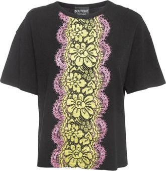 Moschino T-shirt con orlo in pizzo - Nero