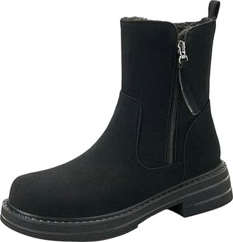 Generic Womens Retro Ankle Boots Round Toe Medium Block Heel Platform Slip On Design For Comfortable Leisure Wear