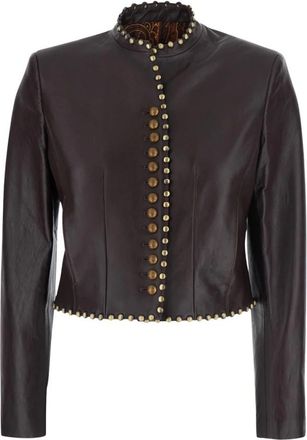 Etro Cropped leren jas met studs - Dames - Leren en Su&egrave;de Jassen - Bruin - S - Leer - Jassen