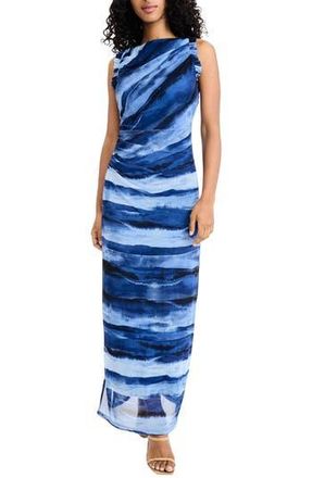 Donna Morgan Ruffle Stripe Sheath Midi Dress in Sapphire Blue/Denim at Nordstrom Rack, Size X-Small