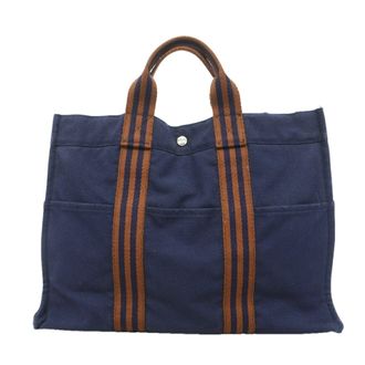 Herm&egrave;s Navy Canvas Tote Bag (Pre-Owned)