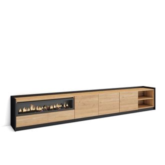 Skraut Home Skraut Home - Mueble Tv, Televisi&oacute;n, 310x37x50cm, Para Tv Hasta 80, Chimenea El&eacute;ctrica, Roble Y Negro