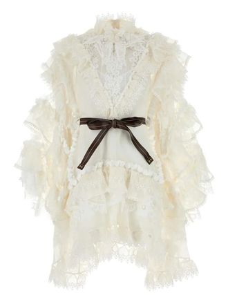 Zimmermann Crush ruffled lace mini dress - women - Polyester/Elastane/Recycled Polyester/Polyamide/Silk/Linen/Flax - S - White