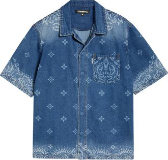 Criminal Damage Laser Print Denim Shirt in Mid Blue at Nordstrom, Size Xx-Large