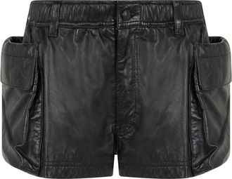 R13 Leren cargoshorts - Dames - Denim shorts - Zwart - M - Leer - Korte Broeken