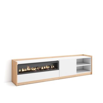 Skraut Home Skraut Home - Mueble Tv, Televisi&oacute;n, 207x37x50cm, Para Tv Hasta 80, Chimenea El&eacute;ctrica, Blanco Y Roble Soft