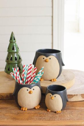 Kalalou Set Of Three Ceramic Penguin Planters