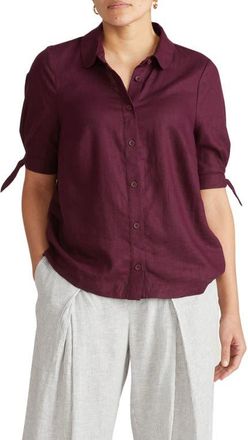 Universal Standard Luisa Linen Blend Button-Up Shirt in Acai Purple at Nordstrom, Size Xl