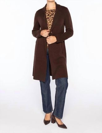 Kinross Cashmere Womens Long Notch Collar Cardigan In Chocolate
