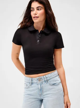 Twik Womens Scalloped polo collar T-shirt